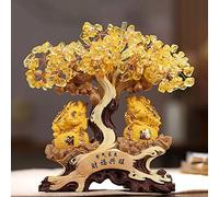 Decoración del hogar Árbol de Dinero Cristal Feng Shui, Figura Decorativa cigarra Dorada for decoración Mesa, Tienda Oficina en casa, felicitación inauguración la Bonsái(Grande)