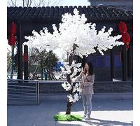 Decoración del hogar Cereza Artificial/Flor de melocotón Sakura Blanca Falsa, Tallos de Madera Real y Hojas realistas Planta Artificial para la Oficina domiciliaria al Aire Libre de 200 cm.