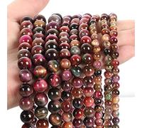 Decoración del hogar, cuentas de piedra natural de ojo de tigre rojo, cuentas espaciadoras sueltas redondas para hacer joyas, pulseras de abalorios, accesorios para collares, llenos de textura (color