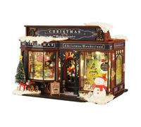 Decoración del hogar de Navidad - Kit de bricolaje para la casa del pueblo de Navidad, casa de muñecas de Navidad de madera | kit de casa de Navidad de madera con árbol de muebles, kit pe