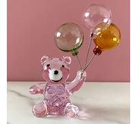 Decoración Del Hogar Encantador Oso De Cristal Con Globos Oso De Cristal Figurita De Animal Decoración De Mesa Para El Hogar Regalo De Cumpleaños Para Niños Arte Coleccionable,rosa