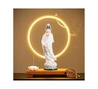 Decoración del hogar Estatua de Buda de cerámica Blanca, Adorno for Oficina, Sala de Estar, decoración Zen Feng Shui con Base y Anillo de luz