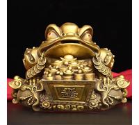 Decoración del hogar Feng Shui Sapo de latón Dinero Chino Rana de la Riqueza con lingote de Moneda Dorada Sapo de la Suerte Sapo Dorado Figura Regalo