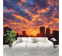 Decoración del hogar Fotomural 300x210cm Ciudad Puesta De Sol Resplandor Papel Pintado Panorámico ExtraíBle Para Despegar Y Pegar Color Naranja Para salón Dormitorios,Comedores HD Papel Tapiz