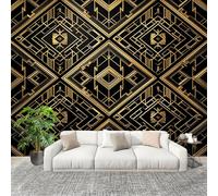 Decoración del hogar Fotomural 350x256cm Moderno MetáLico GeoméTrico Papel Pintado Panorámico ExtraíBle Para Despegar Y Pegar Oro Para salón Dormitorios,Comedores HD Papel Tapiz