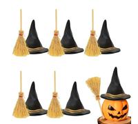 Decoración del Sombrero de | * 12 (6 * Sombreros, 6 * Escobas) Juego de Mini Escoba Artesanal | 11,5x4,2x0,6 cm para de cumpleaños, Bodas, Halloween, niños y Adultos