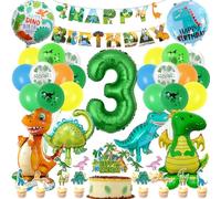 Decoracion Dinosaurios Cumpleaños 3 Años, Globos de Cumpleaños Dinosaurios 3 Años, Globos de Dinosaurio 3D XXL, Happy Birthday Bandera, para Niños Fiesta Cumpleaños de Dinosaurio Selva
