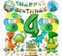 Decoracion Dinosaurios Cumpleaños 4 Años, Globos de Cumpleaños Dinosaurios 4 Años, Globos de Dinosaurio 3D XXL, Happy Birthday Bandera, para Niños Fiesta Cumpleaños de Dinosaurio Selva