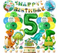 Decoracion Dinosaurios Cumpleaños 5 Años, Globos de Cumpleaños Dinosaurios 5 Años, Globos de Dinosaurio 3D XXL, Happy Birthday Bandera, para Niños Fiesta Cumpleaños de Dinosaurio Selva
