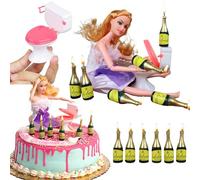 Decoración divertida para tarta de muñeca borracha, kit de decoración para celebrar una despedida de soltera o cualquier cumpleaños de 21 años en adelante (8 piezas) (no comestible) (como Barbie)