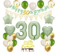 Decoración dorada globo verde 30 cumpleaños hombre mujer, Tarta 30 años cumpleaños oro decoración Mujer, Globos fiesta verde