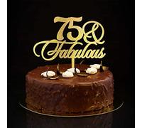 Decoración dorada para tarta de 75 cumpleaños con purpurina para 75 y fabulosas decoraciones de cumpleaños de 75 años, personaliza el nombre de cualquier edad, número de edad, 75 aniversario