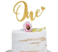 Decoración dorada para tarta de primer cumpleaños, suministros de decoración de pastel de corazón con purpurina dorada, decoración de pastel de una sola cara, accesorios para cabina de fotos