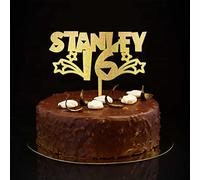 Decoración dorada para tartas de cumpleaños número 16, 16, dieciséis y 16 años, regalos de fiesta de cumpleaños personalizados, nombre personalizado para cualquier número de edad, 16 aniversario