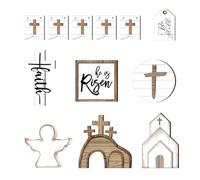 Decoración en Madera para Pascua,Señales Religiosas de Mesa de Primavera,12 Piezas de Bandeja Ha Resucitado - Para Mesa Cocina Salón Entrada Estantería Iglesia Fiesta Festividades