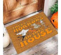 Decoración espeluznante de Halloween con texto en inglés "There's Some Horr Ors In This House", tapete de terciopelo de cristal, tapete de piso de calabaza de Acción de Gracias, decoración de