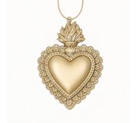 Decoración ex Voto Corazón Sagrado Dorado, de Resina, Hermosa Fabricación, 10 x 7,3 x 1 cm, con cordón dorado incluido