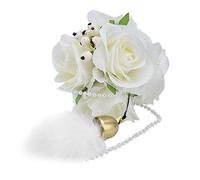DECORACIÓN Exquisita DE Bola DE Flor Artificial con Jingle Bell Pluma Partido DE Boda ROMÁNTICA (Blanca)