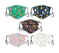 Decoración Facial de Algodón para Exteriores de 5 Piezas para Niños, Ganchos para la Oreja Ajustables y Reutilizables, Varios Estampados de Animales Lindos e Interesantes, Colores Brillantes