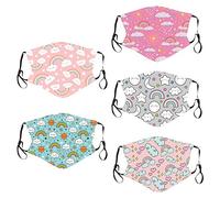 Decoración Facial de Algodón para Exteriores de 5 Piezas para Niños, Ganchos para la Oreja Ajustables y Reutilizables, Varios Estampados de Animales Lindos e Interesantes, Colores Brillantes