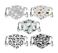 Decoración Facial de Algodón para Exteriores de 5 Piezas para Niños, Ganchos para la Oreja Ajustables y Reutilizables, Varios Estampados de Animales Lindos e Interesantes, Colores Brillantes