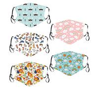 Decoración Facial de Algodón para Exteriores de 5 Piezas para Niños, Ganchos para la Oreja Ajustables y Reutilizables, Varios Estampados de Animales Lindos e Interesantes, Colores Brillantes