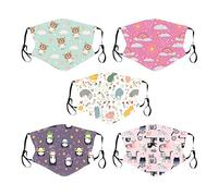 Decoración Facial de Algodón para Exteriores de 5 Piezas para Niños, Ganchos para la Oreja Ajustables y Reutilizables, Varios Estampados de Animales Lindos e Interesantes, Colores Brillantes