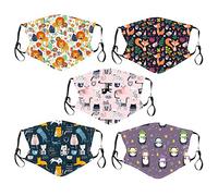 Decoración Facial de Algodón para Exteriores de 5 Piezas para Niños, Ganchos para la Oreja Ajustables y Reutilizables, Varios Estampados de Animales Lindos e Interesantes, Colores Brillantes