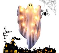 Decoración fantasma de Halloween, 120 x 60 x 16 cm, decoración LED fantasma, con 3 modos de luz y sonidos, colgante de fantasmas de Halloween, funciona con pilas, adecuado para decoraciones de
