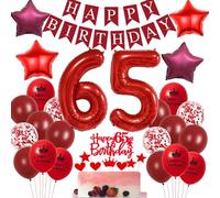 Decoración fiesta 65 años rojo,globos 65 cumpleaños rojo,decoración mujer 65 cumpleaños rojo,Topper Tarta 65 cumpleaños rojo,globos rojo 65 cumpleaños hombre mujer decoración,65 Años mujer globos