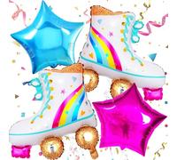 Decoración Fiesta Años 80 y 90, 4pcs Globos Fiesta Disco, Skate y Patines, para Fiestas Retro y Temáticas de Discoteca Hip Hop