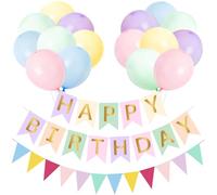 Decoración Fiesta Cumpleaños Color Macarrón, 16 Globos Pastel Rosa Azul Amarillo Verde Morado con Banner Feliz Cumpleaños y Guirnalda Cumpleaños, Happy Birthday Decoración para Niños Niñas y Mujeres