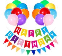 Decoración Fiesta Cumpleaños Colorido, 16 Globos Rojo, Naranja, Amarillo, Verde, Azul, Rosa y Morado con Banner Feliz Cumpleaños y Guirnalda Cumpleaños, Happy Birthday Decoración para Adultos y Niños