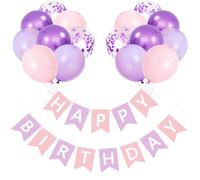 Decoración Fiesta Cumpleaños Lila, 16 Globos Pastel Lila, Rosa, Morado Metálico y Confeti Morado con Banner Feliz Cumpleaños y Guirnalda Cumpleaños, Happy Birthday Decoración para Niñas y Mujeres