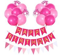 Decoración Fiesta Cumpleaños Rosa Intenso, 16 Globos Rosas Claro, Rosa Intenso y Confeti Rosas con Banner Feliz Cumpleaños y Guirnalda Cumpleaños, Happy Birthday Decoración para Niñas y Mujeres