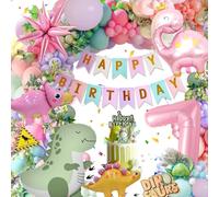Decoración Fiesta de Cumpleaños Dinosaurio Rosa, Kit de Globos Pastel con Pancarta Happy Birthday, Globos Decorativos Fiestas, Decoración Cumpleaños Temática Dinosaurio-7