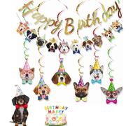 Decoración fiesta perros cumpleaños temática mascota - 1 set pancarta feliz cumpleaños + espirales colgantes estilo perrito - multicolor - decoración para fiestas infantiles y mascotas