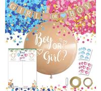 Decoración Fiesta Revelación Género con Banderín Letras Boy or Girl Set Globos Revelacion Genero Bebe Marrones 36 Pulgadas Confeti Relleno Rosa y Azul Cartel Votación Revelación Género y Adhesivos