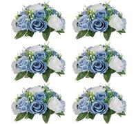Decoración Flor Artificial Boda Vacaciones Besos Bola de Flores Plato de Flores Plato de Mesa de Comedor Fiesta Festival para Decoración de Boda(Dusty Blue White)