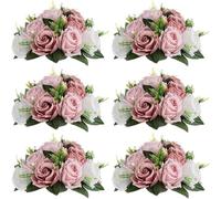 Decoración Flor Artificial Boda Vacaciones Besos Bola de Flores Plato de Flores Plato de Mesa de Comedor Fiesta Festival para Decoración de Boda(Dusty Pink White)