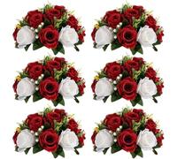 Decoración Flor Artificial Boda Vacaciones Besos Bola de Flores Plato de Flores Plato de Mesa de Comedor Fiesta Festival para Decoración de Boda(Crimson Red White)