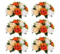 Decoración Flor Artificial Boda Vacaciones Besos Bola de Flores Plato de Flores Plato de Mesa de Comedor Fiesta Festival para Decoración de Boda(Orange White)