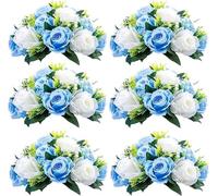 Decoración Flor Artificial Boda Vacaciones Besos Bola de Flores Plato de Flores Plato de Mesa de Comedor Fiesta Festival para Decoración de Boda(Blue White)