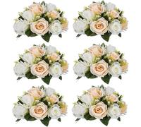 Decoración Flor Artificial Boda Vacaciones Besos Bola de Flores Plato de Flores Plato de Mesa de Comedor Fiesta Festival para Decoración de Boda(Champagne White)