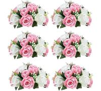 Decoración Flor Artificial Boda Vacaciones Besos Bola de Flores Plato de Flores Plato de Mesa de Comedor Fiesta Festival para Decoración de Boda(Pink White)