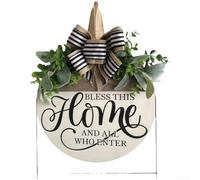 Decoración floral de primavera para colgar en la puerta Bless This Home, letrero de bienvenida artificial para puerta delantera, pared, entrada, uso interior y exterior, plástico, 30 cm, 1 unidad (B)