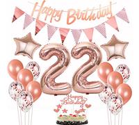 Decoración globos 22 cumpleaños Mujer Rosa Oro 22 Años Decoracion topper tarta Cumpleaños 22 Años Decoracion Cumpleaños Mujer,Rosa Oro Decoracion 22 Globos cumpleaños 22 Mujer Decoracion tarta
