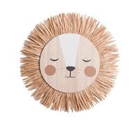 Decoración Grande para Colgar en la Pared con Cara de León de Paja de Rafia de Ratán, Adorno para Colgar en la Pared con Cabeza de Animal de Paja, Colgante de Macramé con Borla de Dibujos(Beige)