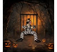 Decoración Halloween Esqueleto Prisionero en Jaula Sensor Movimiento-Luz | Sensor Movimiento-Luz Ojos Rojos Luminosos Sonidos Espeluznantes Colgable Posable Interior Exterior Regalo Halloween Decorar