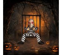 Decoración Halloween Esqueleto Prisionero en Jaula Sensor Movimiento-Luz | Sensor Movimiento-Luz Ojos Rojos Luminosos Sonidos Espeluznantes Colgable Posable Interior Exterior Regalo Halloween Decorar